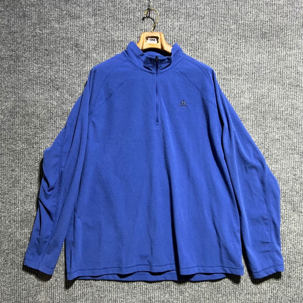 Nike ACG 1/4 Zip Pullover Mens XXL Blue Waffle Knit Performance Hiking Top Gorp